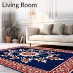 Bold Red Sunburst Mandala Border Rug