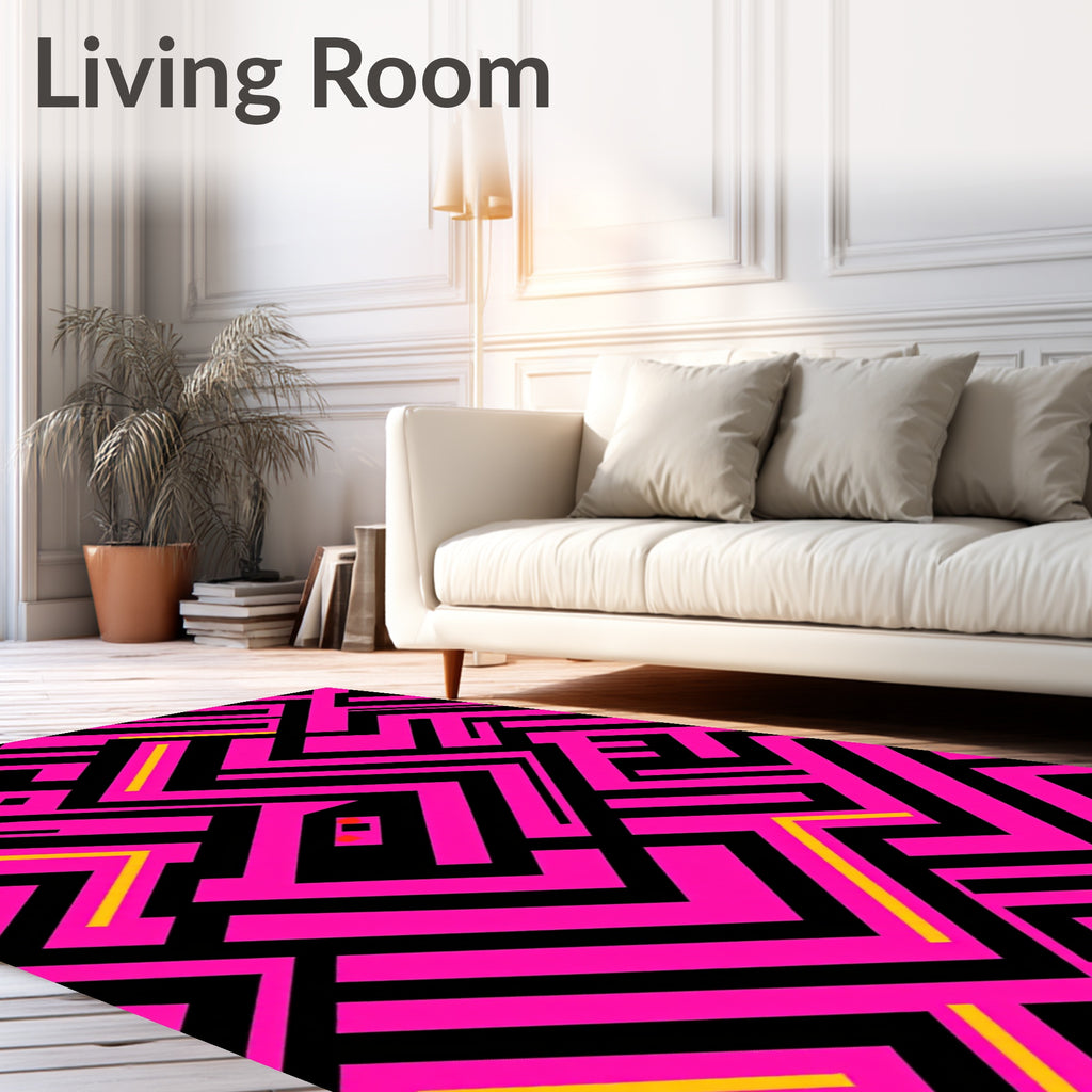 Neon Pink Maze Geometric Rug