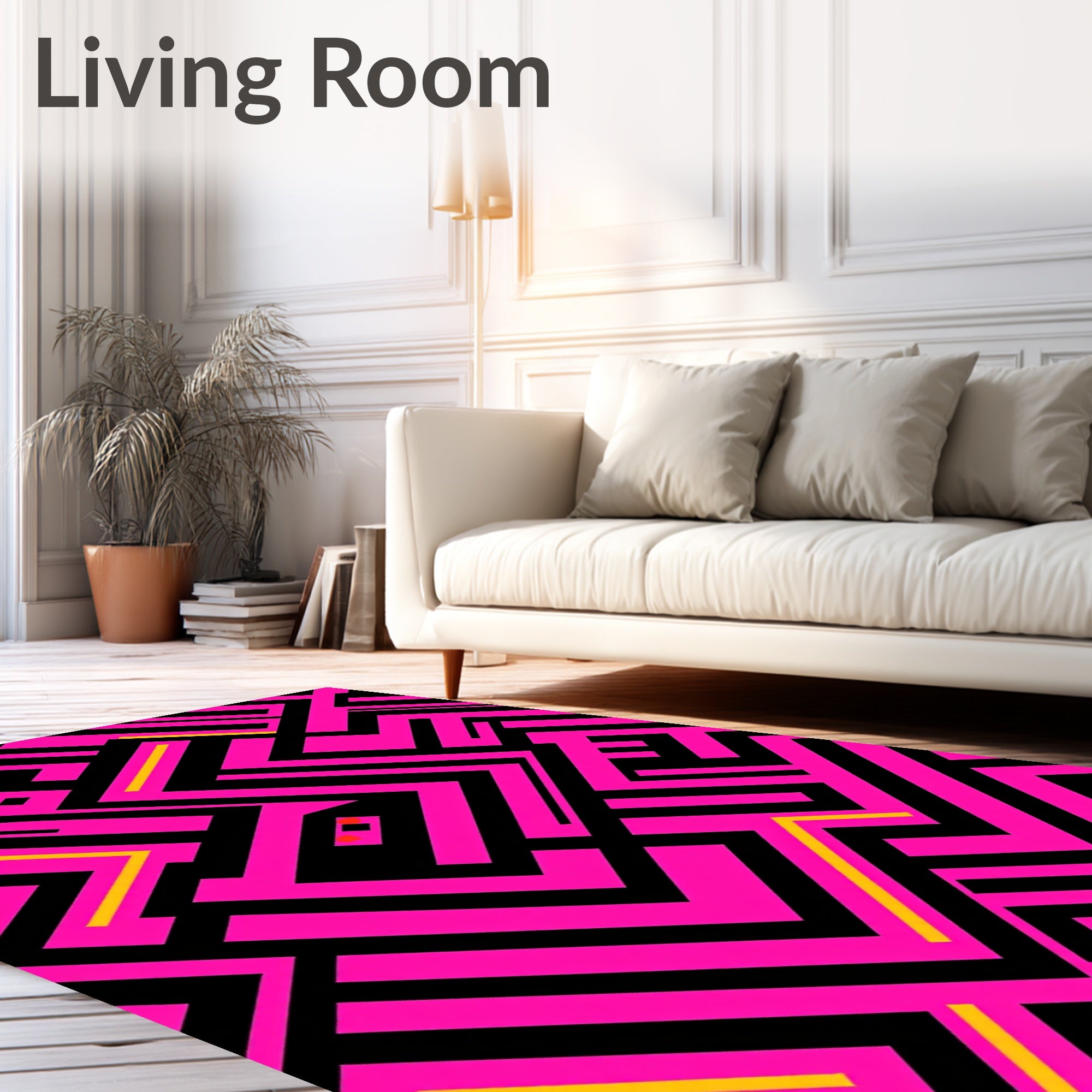 Neon Pink Maze Geometric Rug