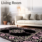 Black Pink Floral Art Nouveau Frame Rug