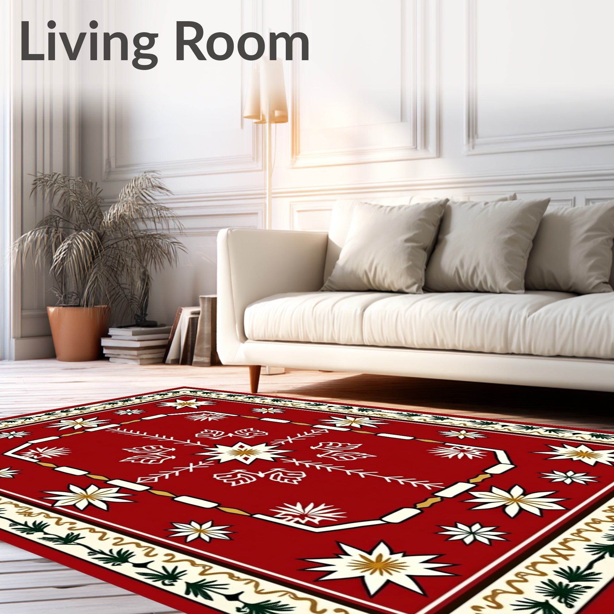 Crimson Folk Starburst Floral Rug