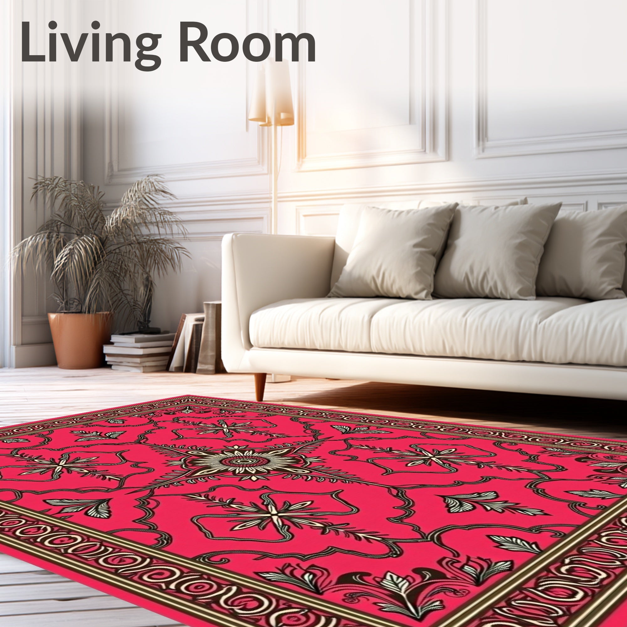 Vibrant Crimson Floral Scroll Rug
