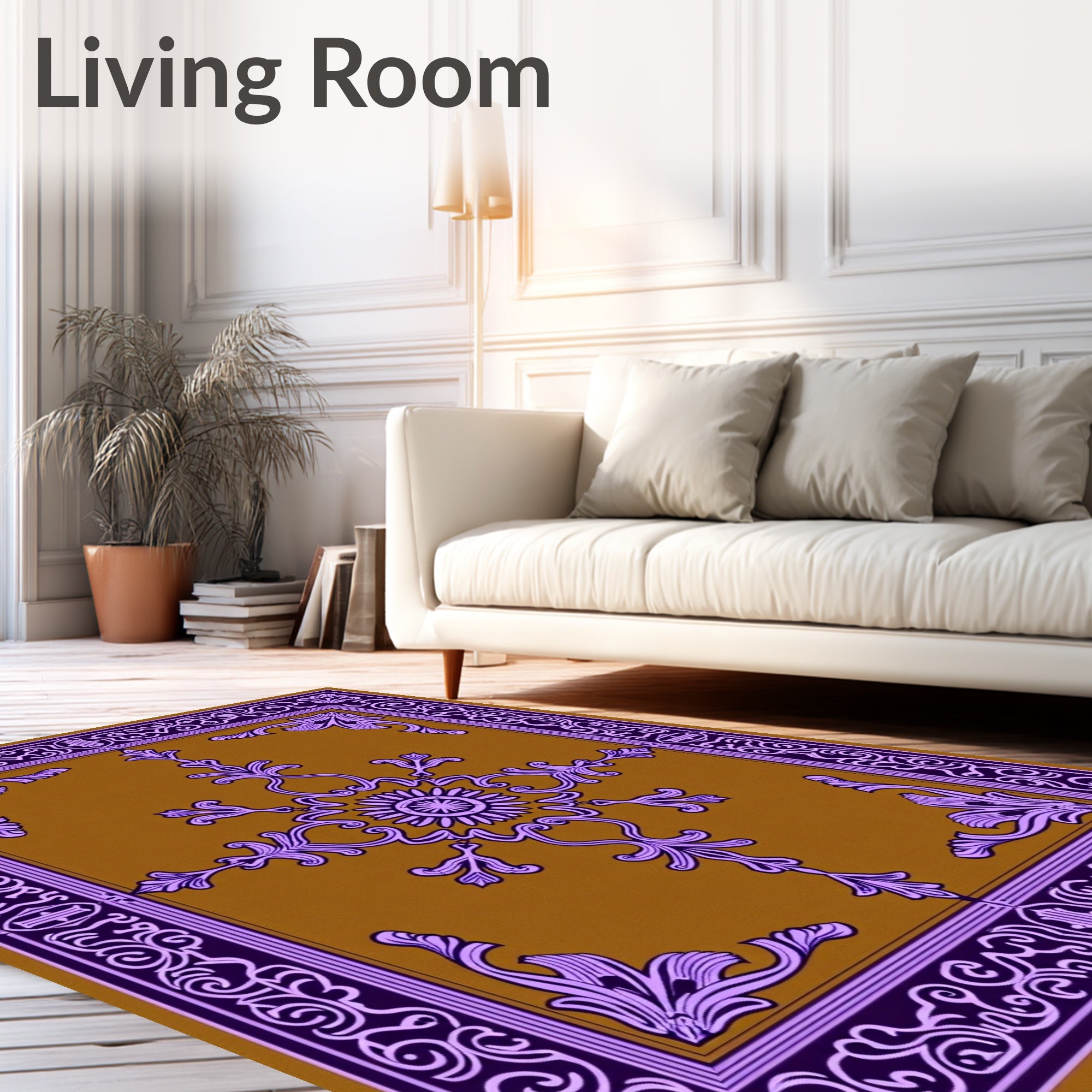 Ornate Violet Golden Blossom Rug