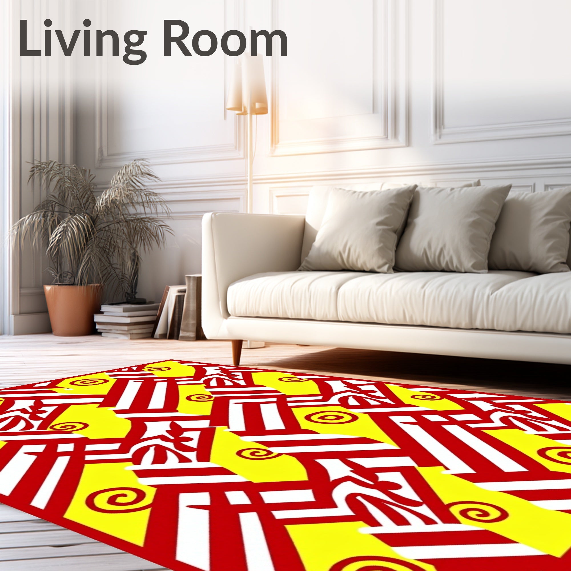 Bold Red Yellow Abstract Geometric Swirls Rug