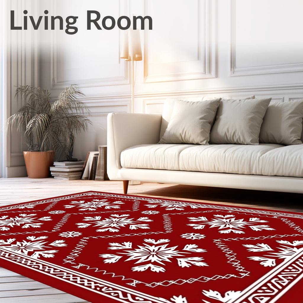 Crimson Snowflake Medallion Border Rug