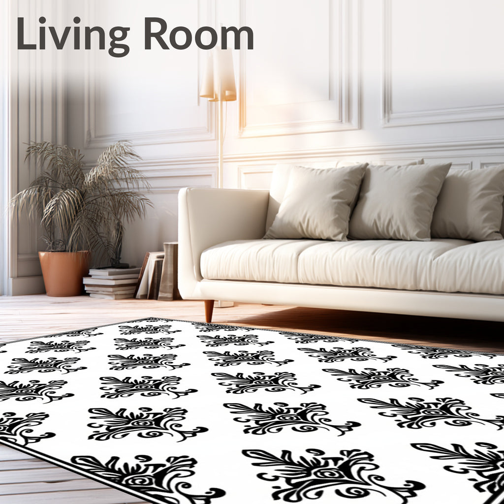 Classic Black Damask Floral Medallion Rug