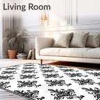Classic Black Damask Floral Medallion Rug