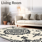 Elegant Black Geometric Medallion Sunburst Rug