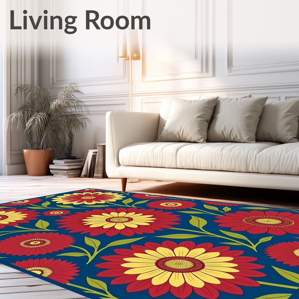 Crimson Yellow Daisy Garden Rug