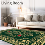Emerald Green Red Berry Floral Vine Rug