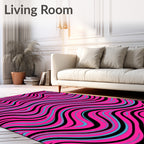 Vibrant Pink Black Blue Swirling Lines Rug