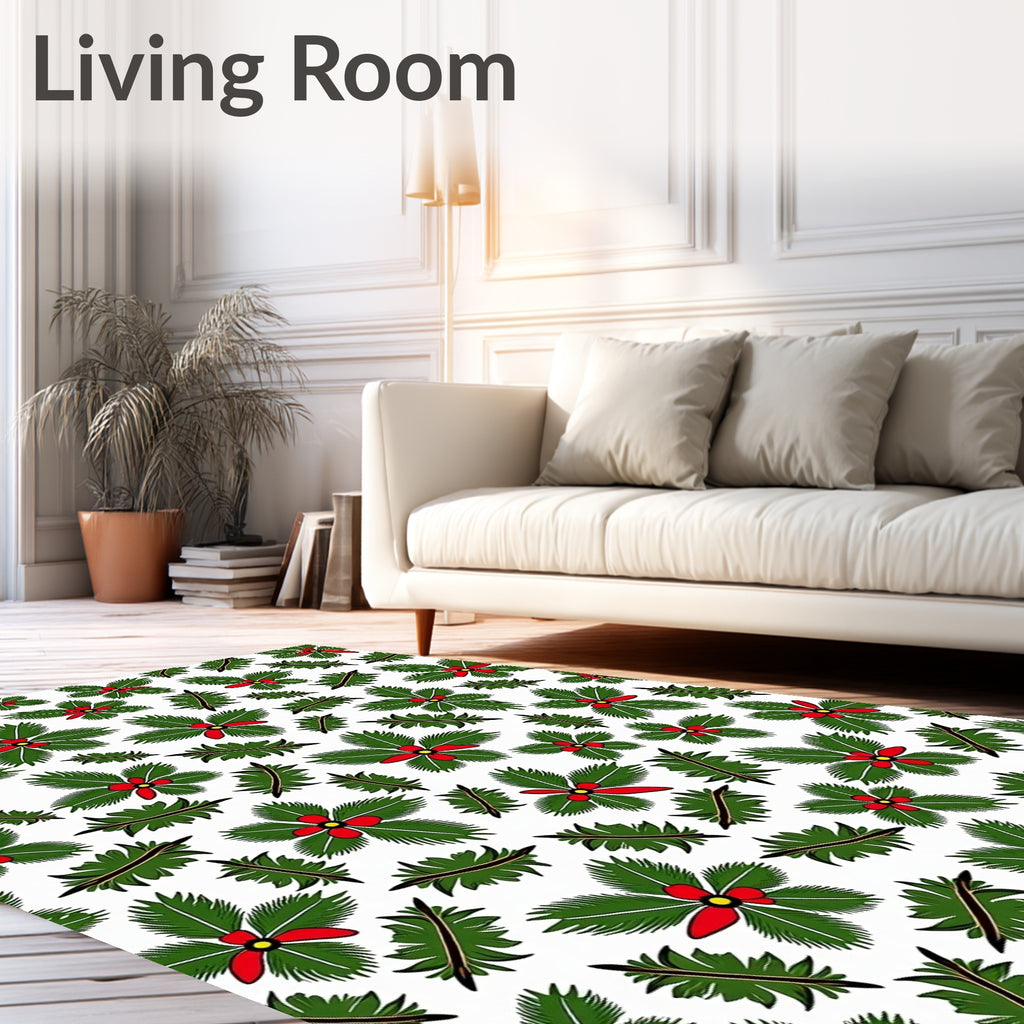 Green Holly Red Berry Christmas Rug