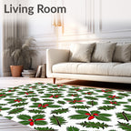 Green Holly Red Berry Christmas Rug