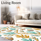Golden Coral Teal Leaf Shells Rug