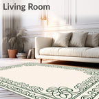 Ornate Dark Green Filigree Border Rug