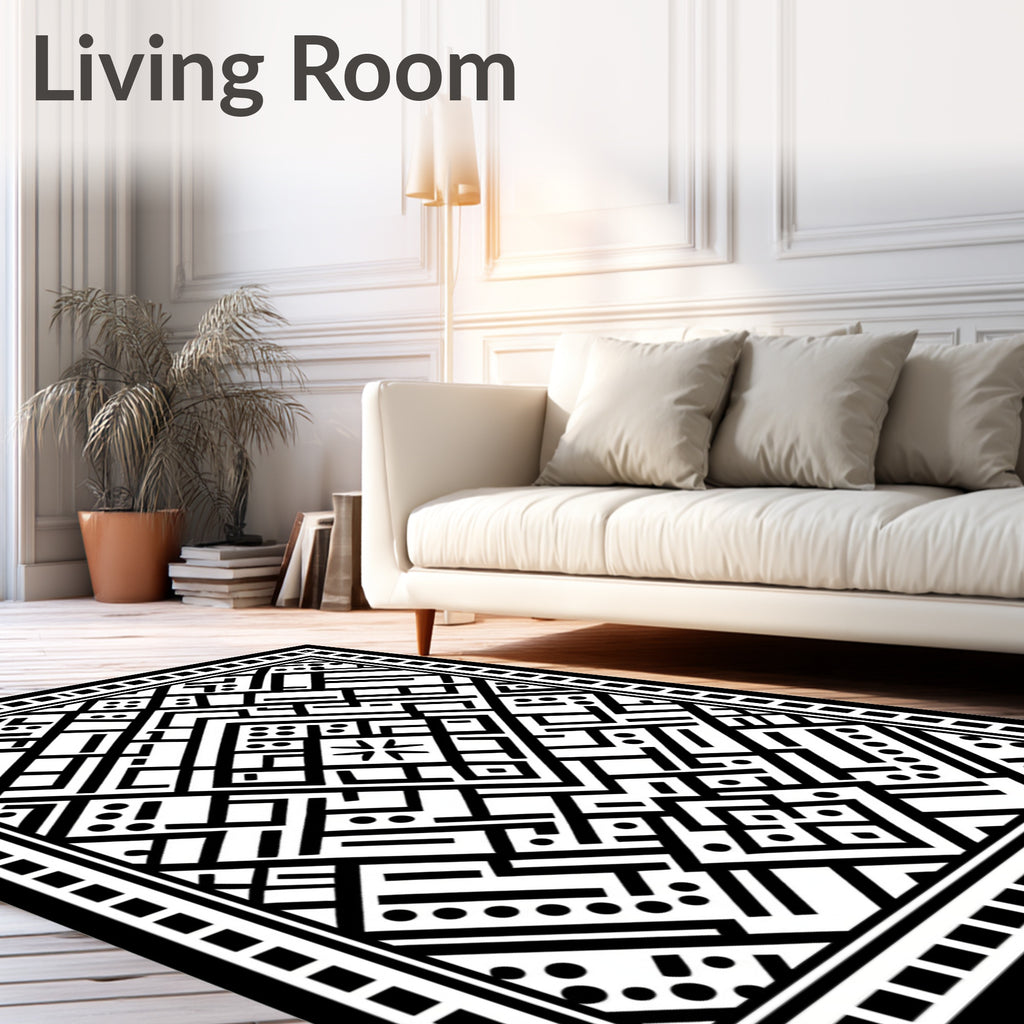Geometric Black White Maze Rug