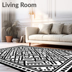 Geometric Black White Maze Rug