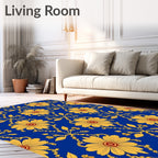 Royal Blue Yellow Floral Damask Rug