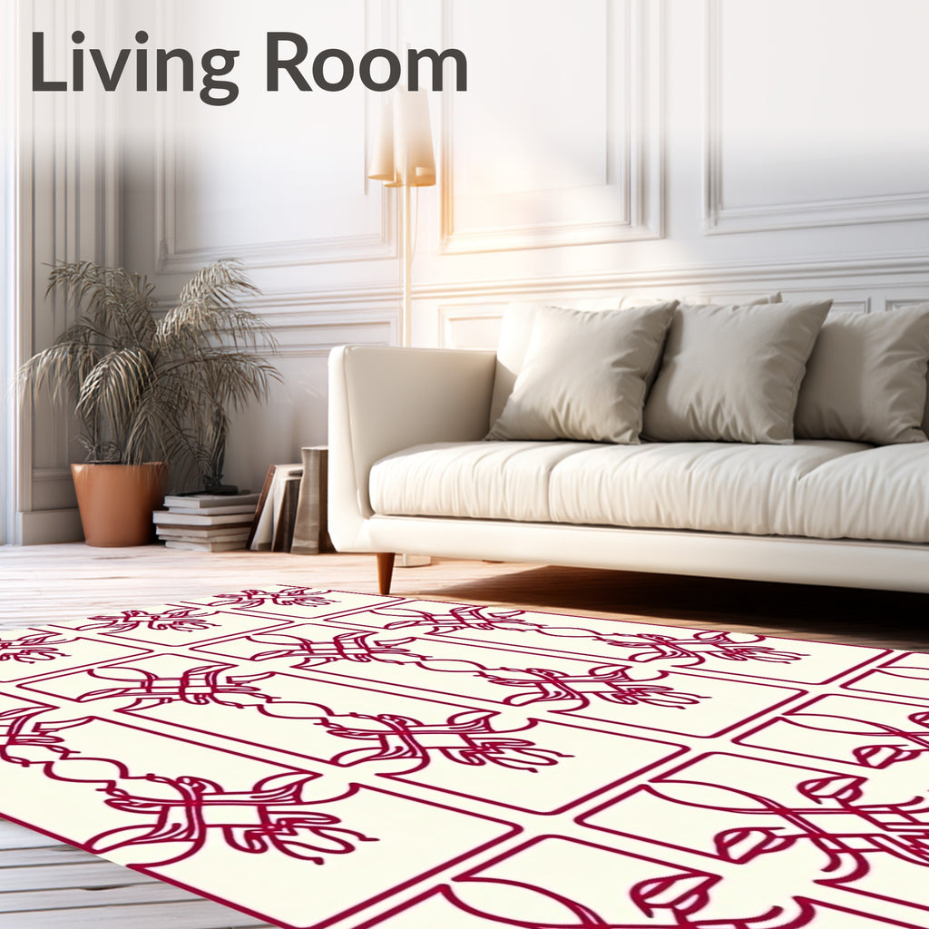 Crimson Quatrefoil Art Nouveau Overlay Rug