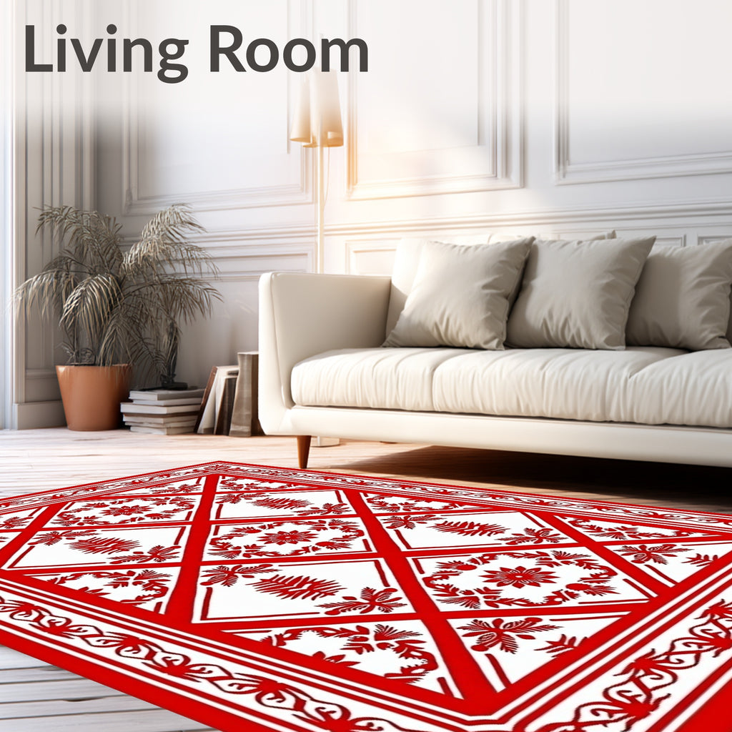 Bold Red Floral Diamond Medallion Rug