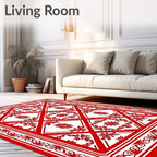 Bold Red Floral Diamond Medallion Rug