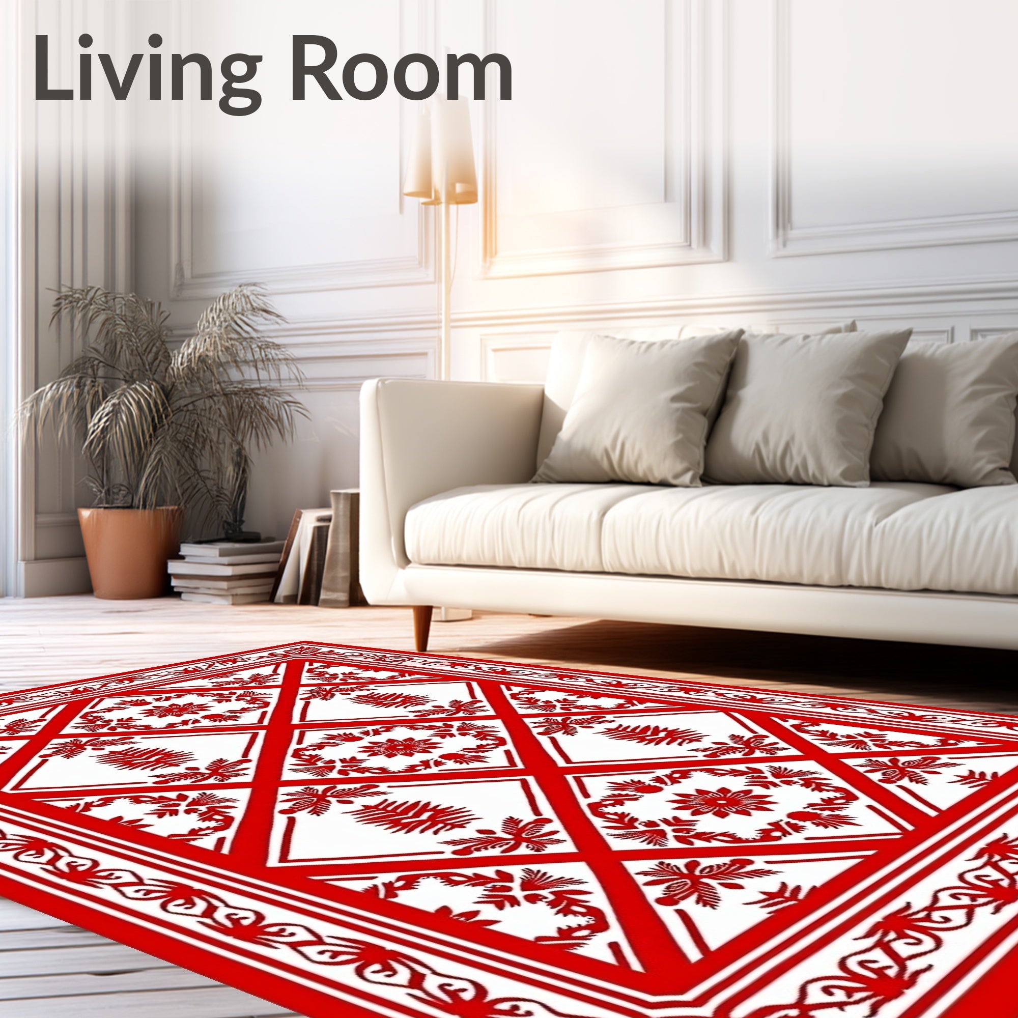 Bold Red Floral Diamond Medallion Rug