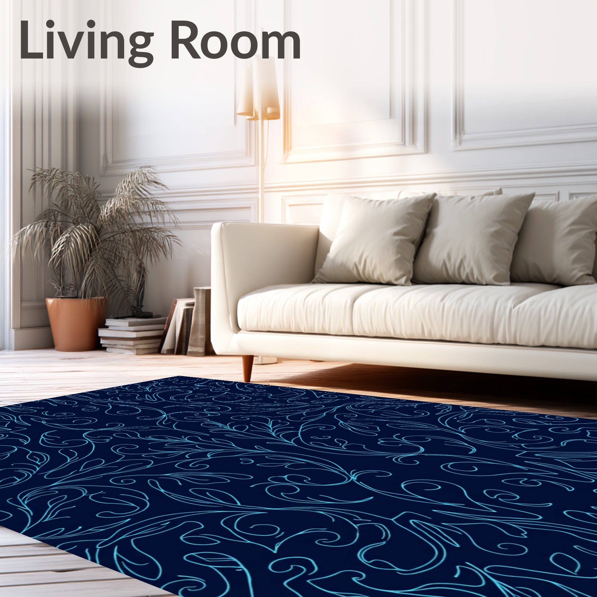 Aqua Outline Floral Swirl Rug