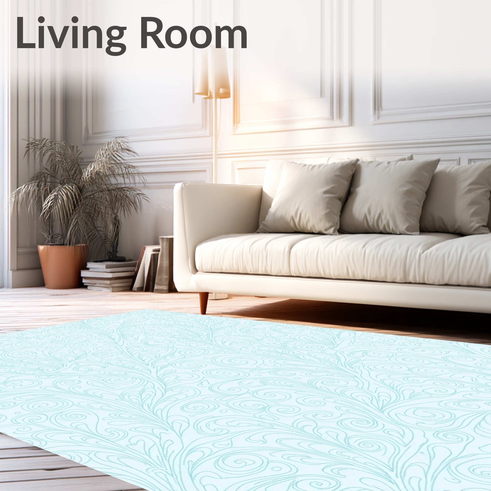 Soft Blue Leafy Swirl Vintage Rug