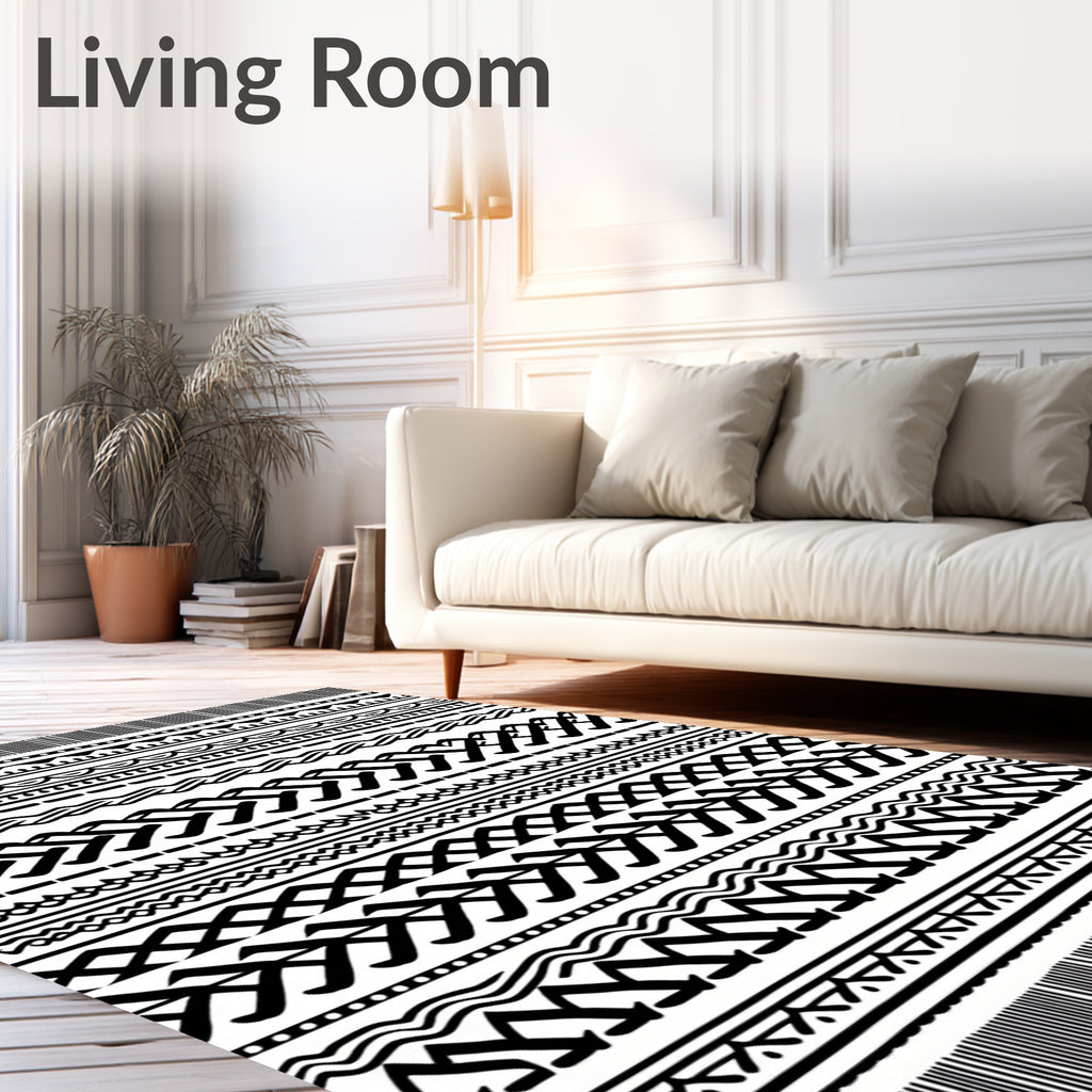 Classic Black White Geometric Stripe Rug