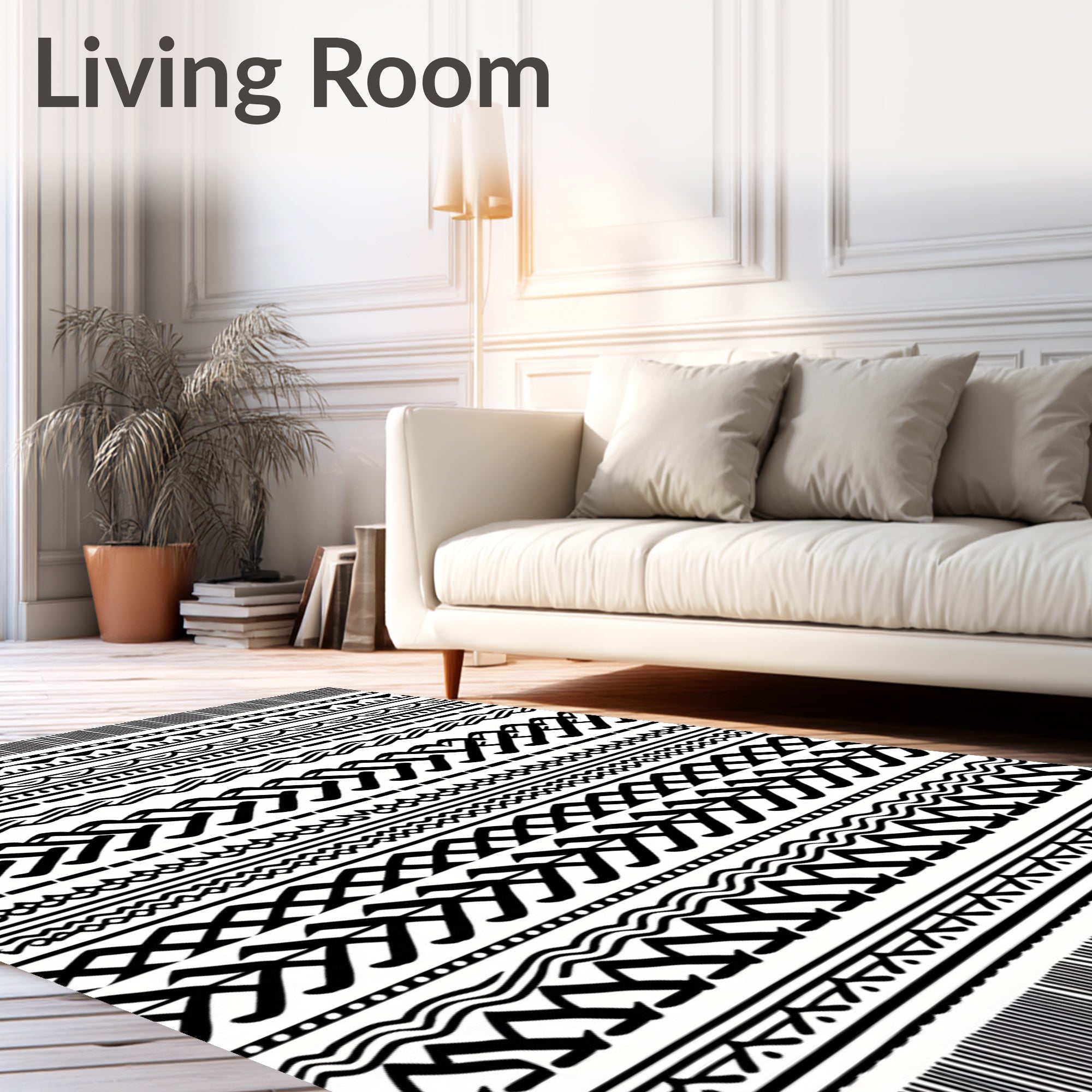 Classic Black White Geometric Stripe Rug