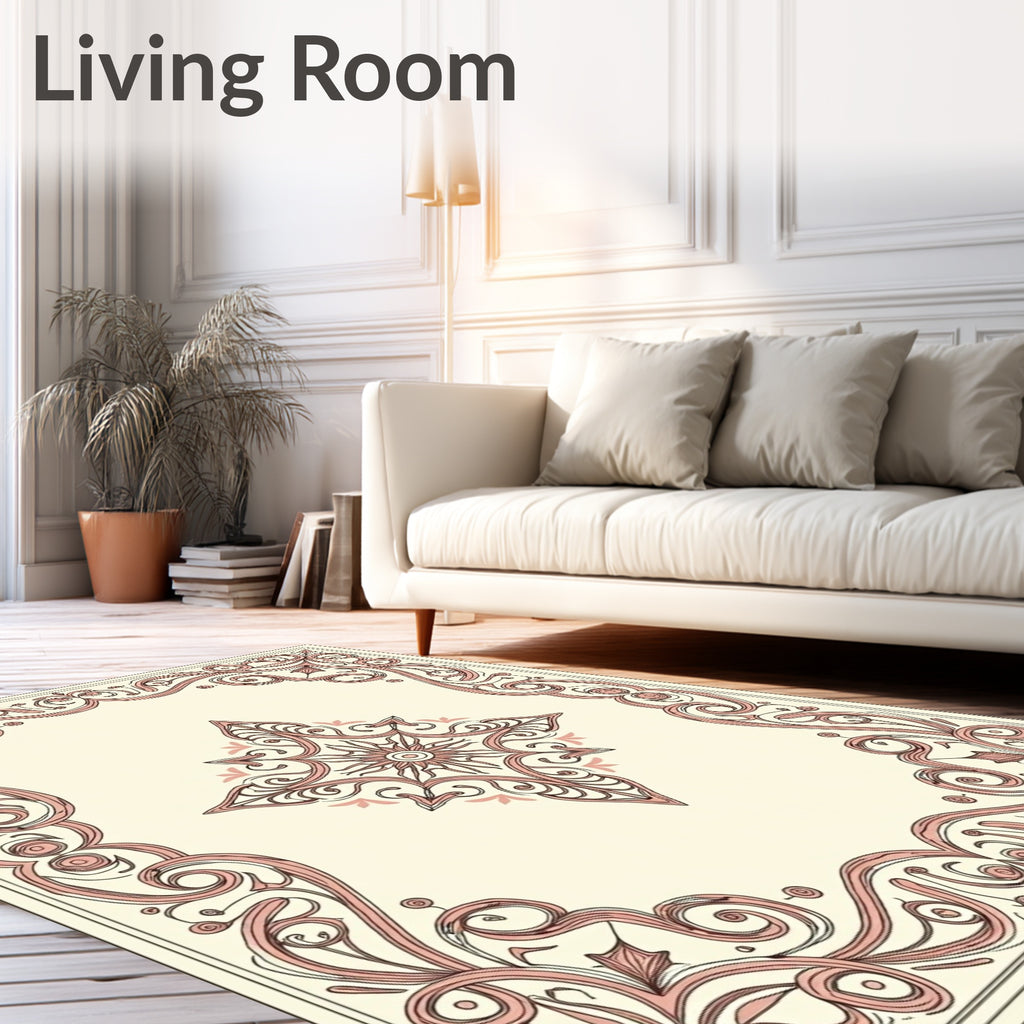Ornate Pink Blossom Medallion Frame Rug