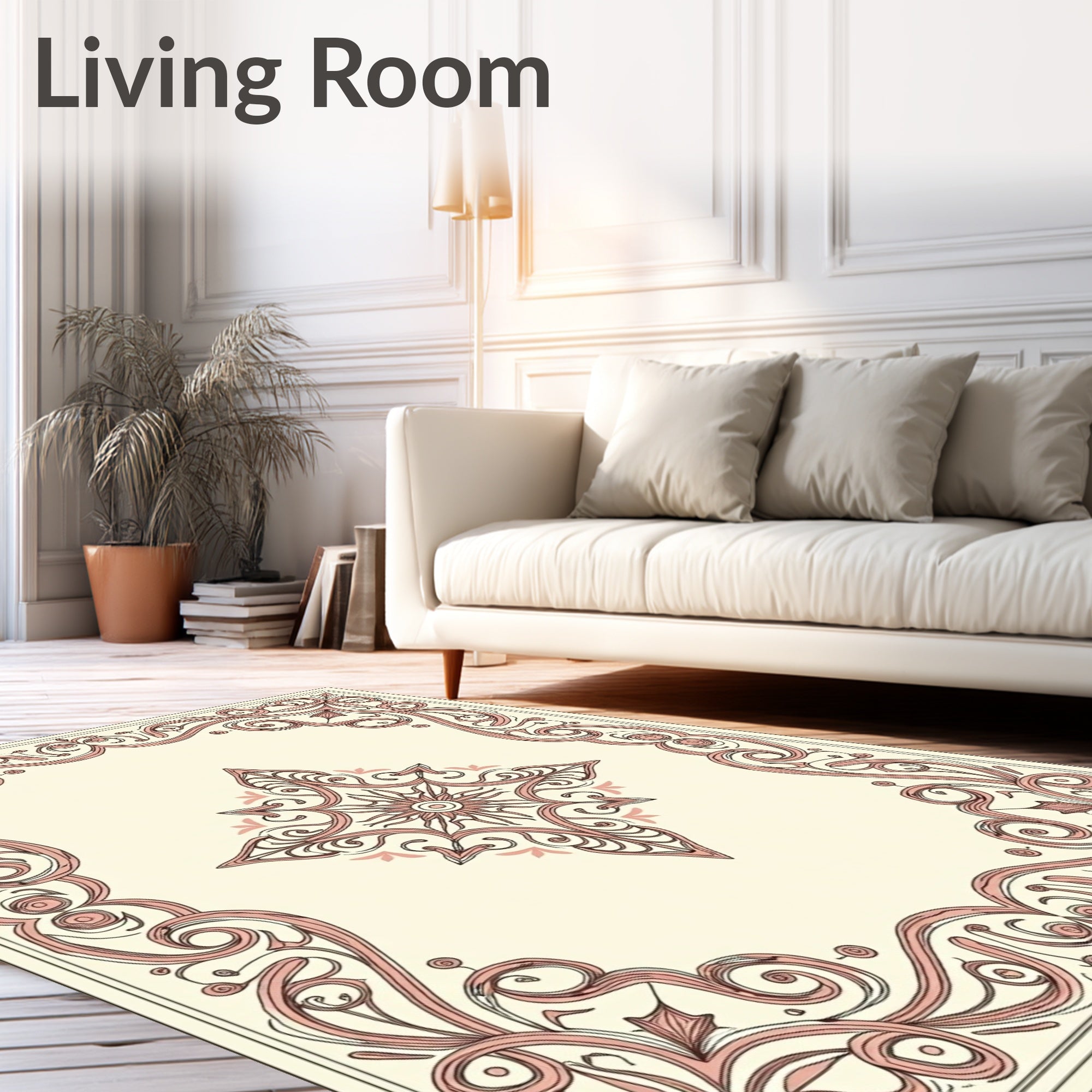 Ornate Pink Blossom Medallion Frame Rug