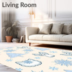 Whimsical Blue Fennec Trees Snowflakes Rug