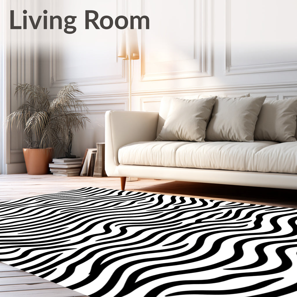 Black White Wavy Stripe Rug
