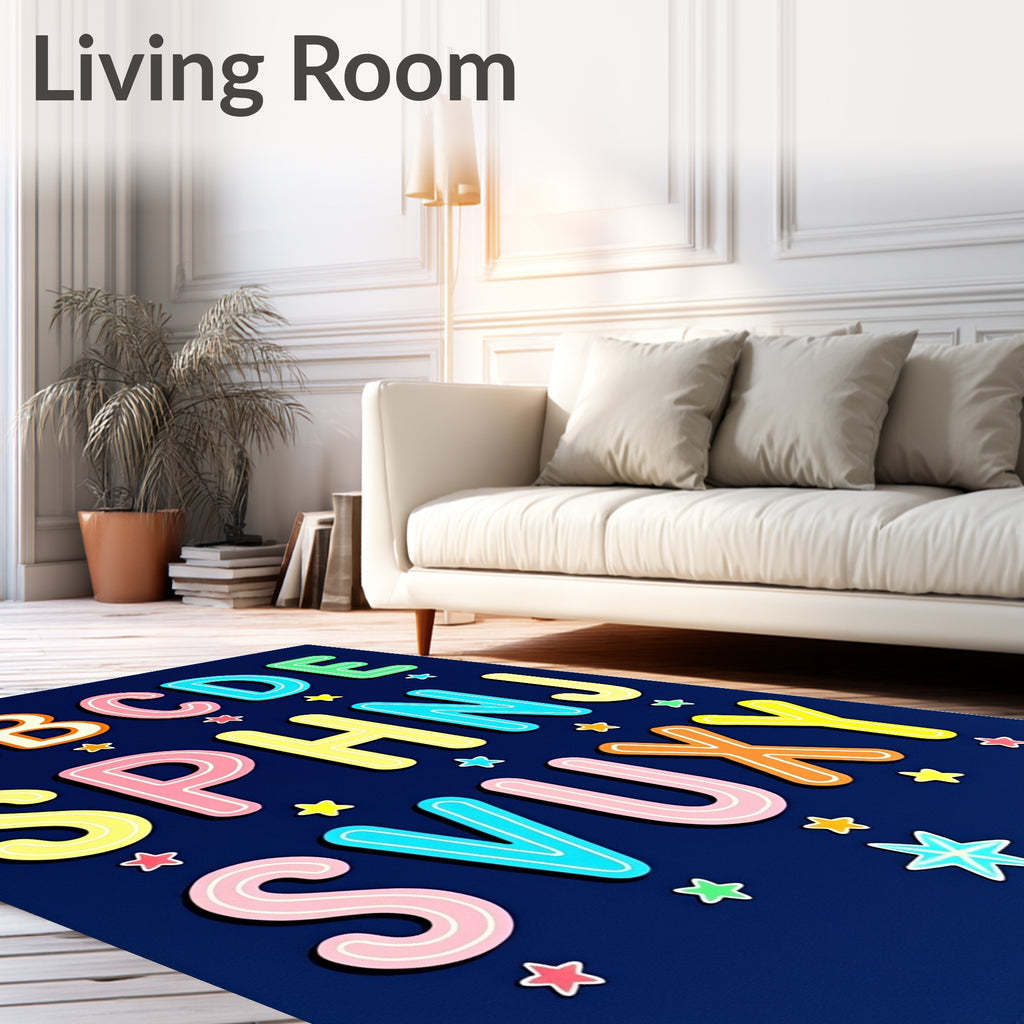 Playful Alphabet Stars Navy Rug