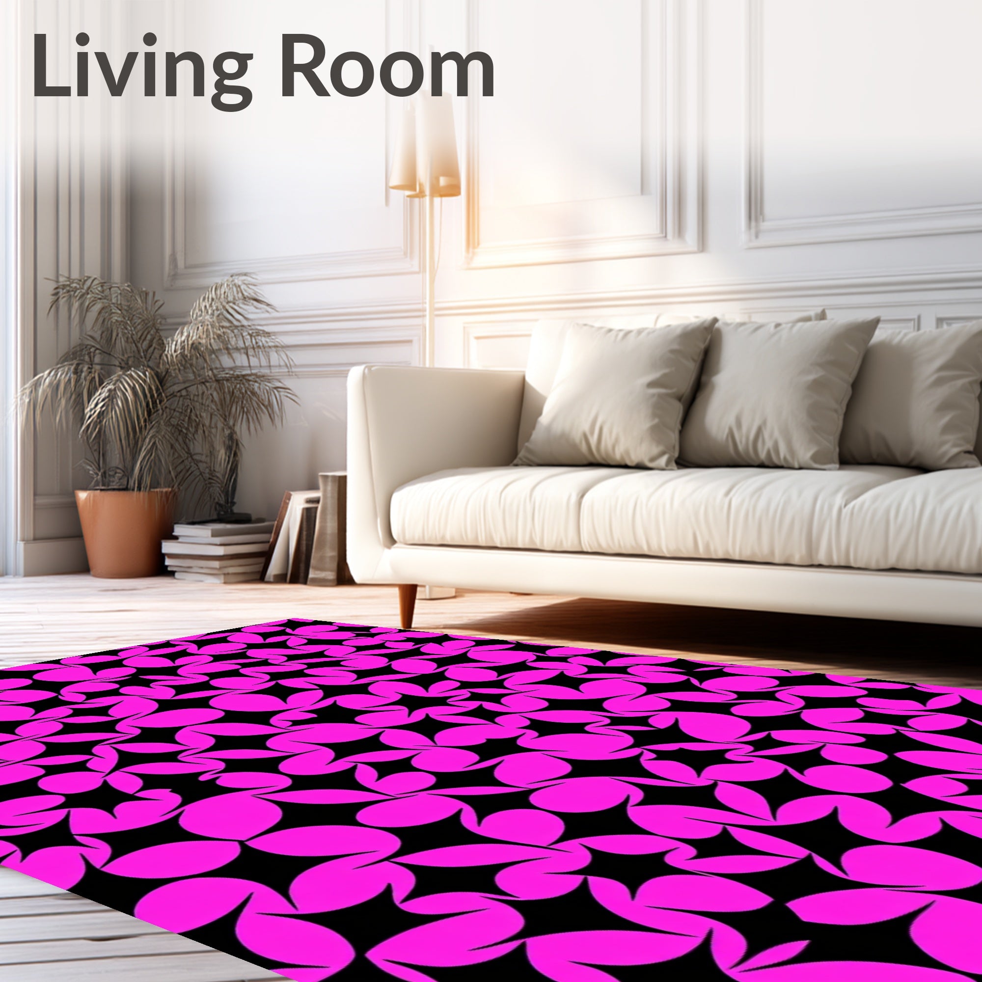 Vibrant Pink Black Starburst Arrangement Rug
