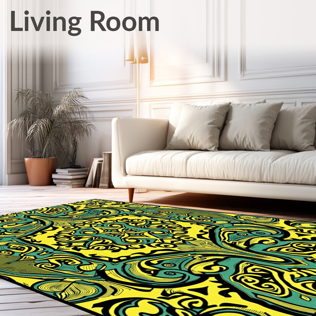 Emerald and Yellow Symmetrical Ornament Rug