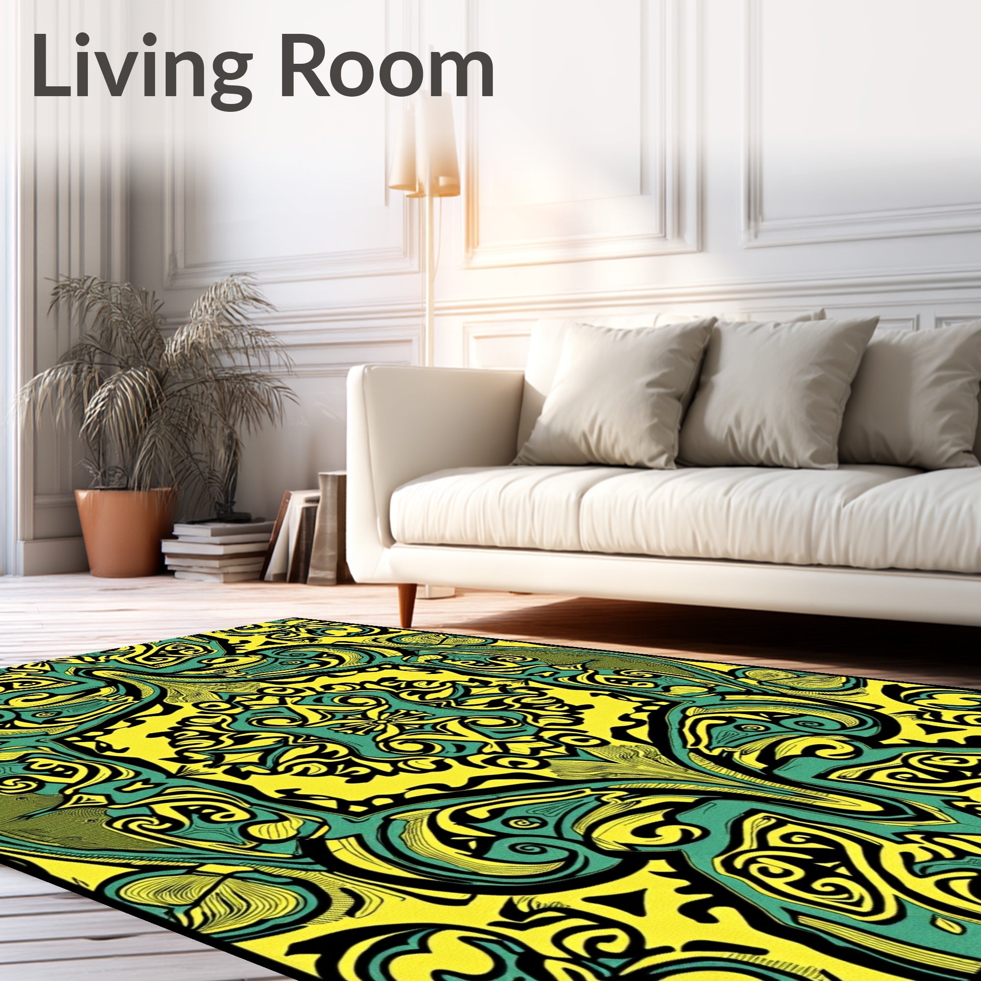 Emerald and Yellow Symmetrical Ornament Rug