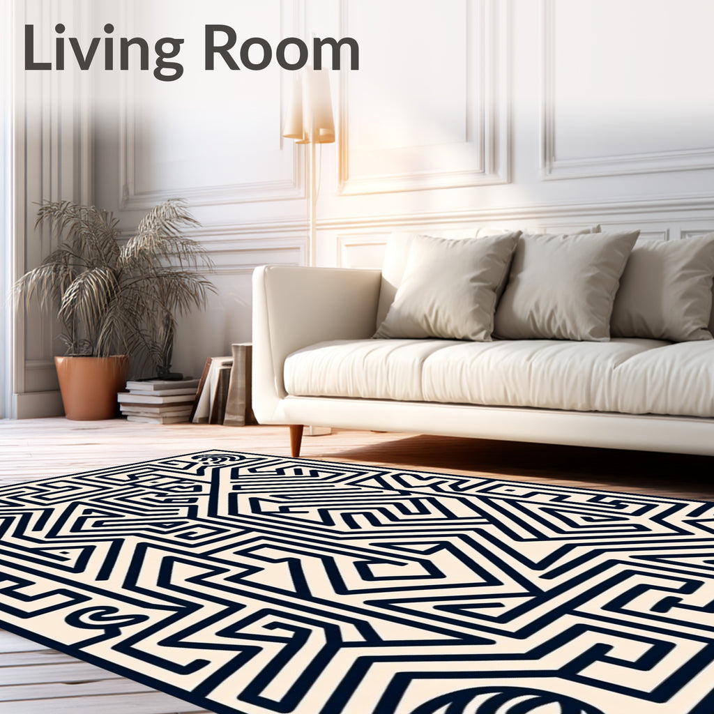 Bold Navy Maze Linear Rug