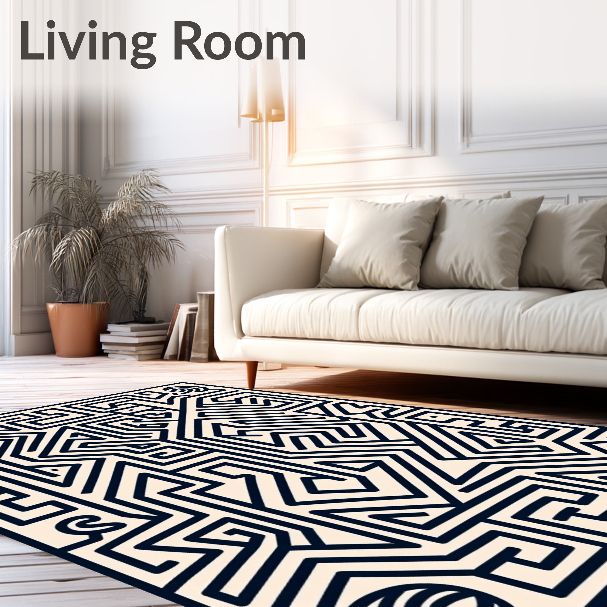 Bold Navy Maze Linear Rug