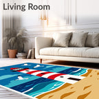 Coastal Lighthouse with Flying Seagulls Rug
