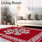 Red Snowflake Ornate Border Rug