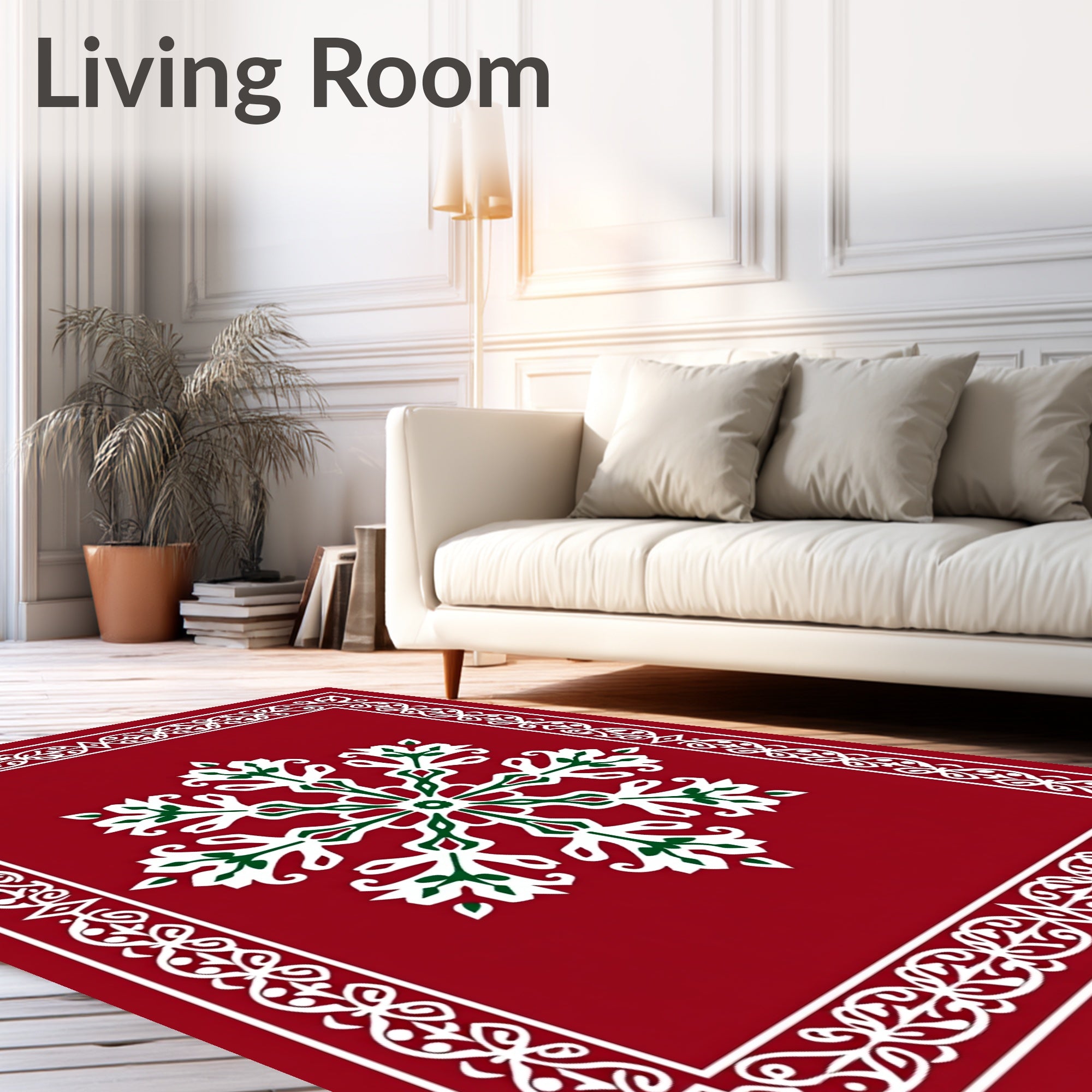 Red Snowflake Ornate Border Rug