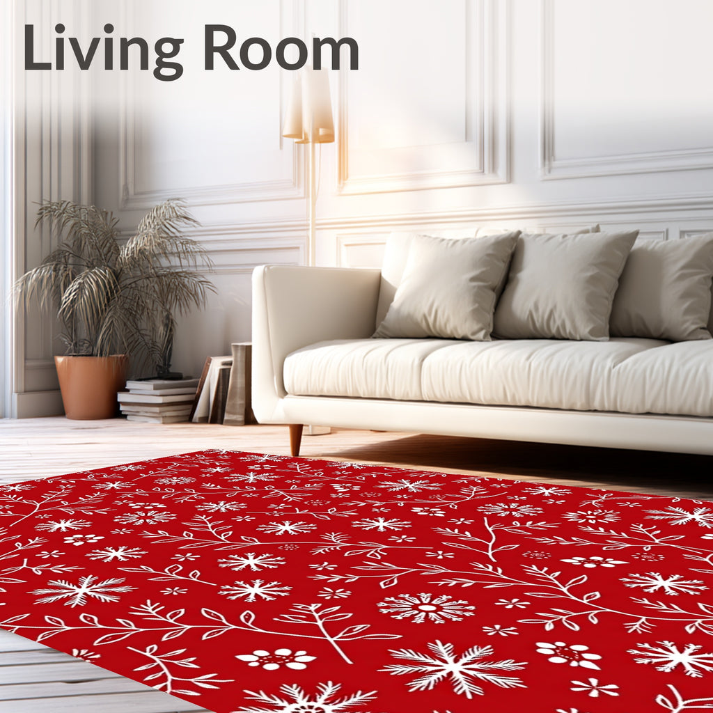 Red White Snowflake Botanical Trail Rug