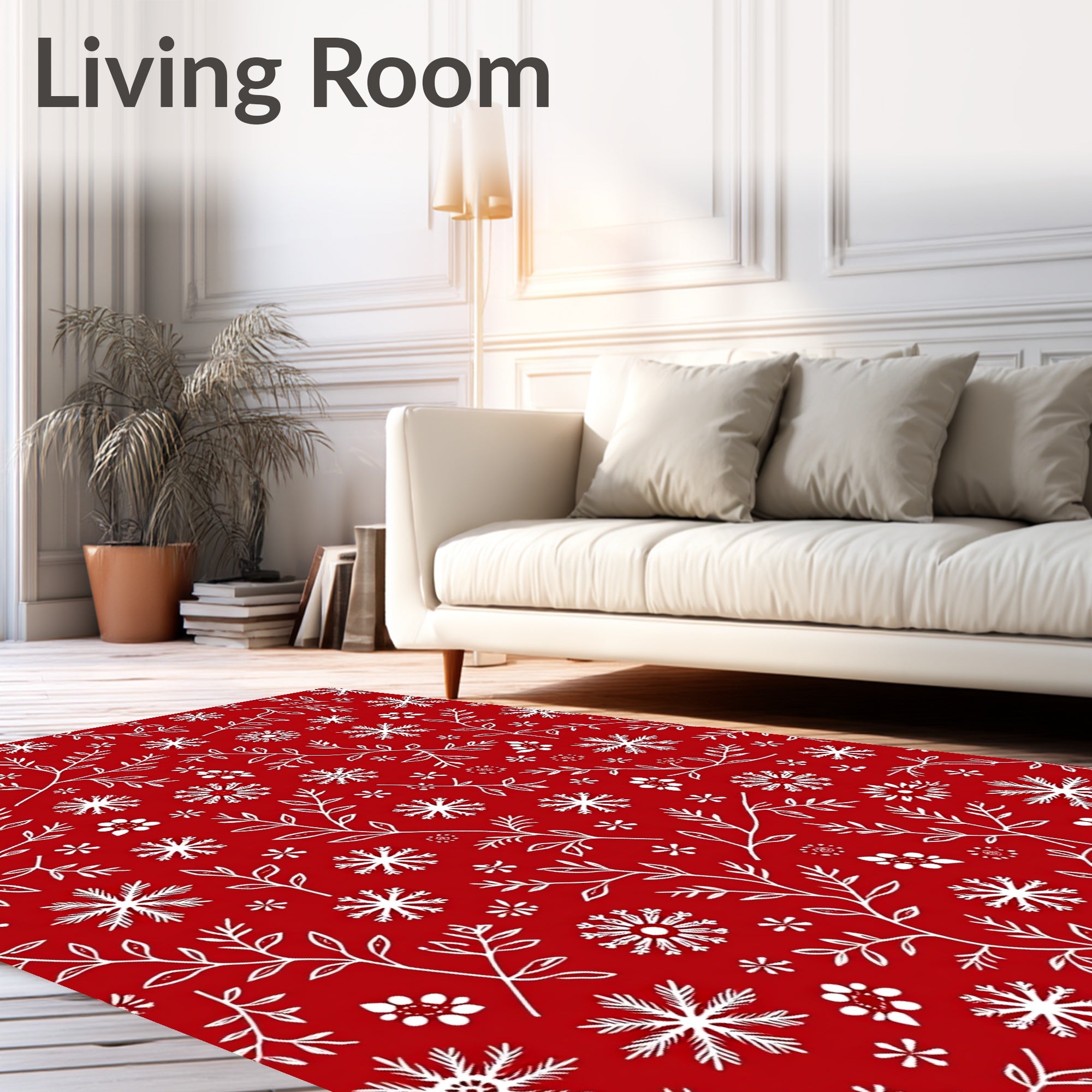 Red White Snowflake Botanical Trail Rug