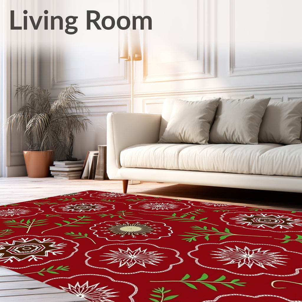 Crimson Floral Medallion Foliage Rug