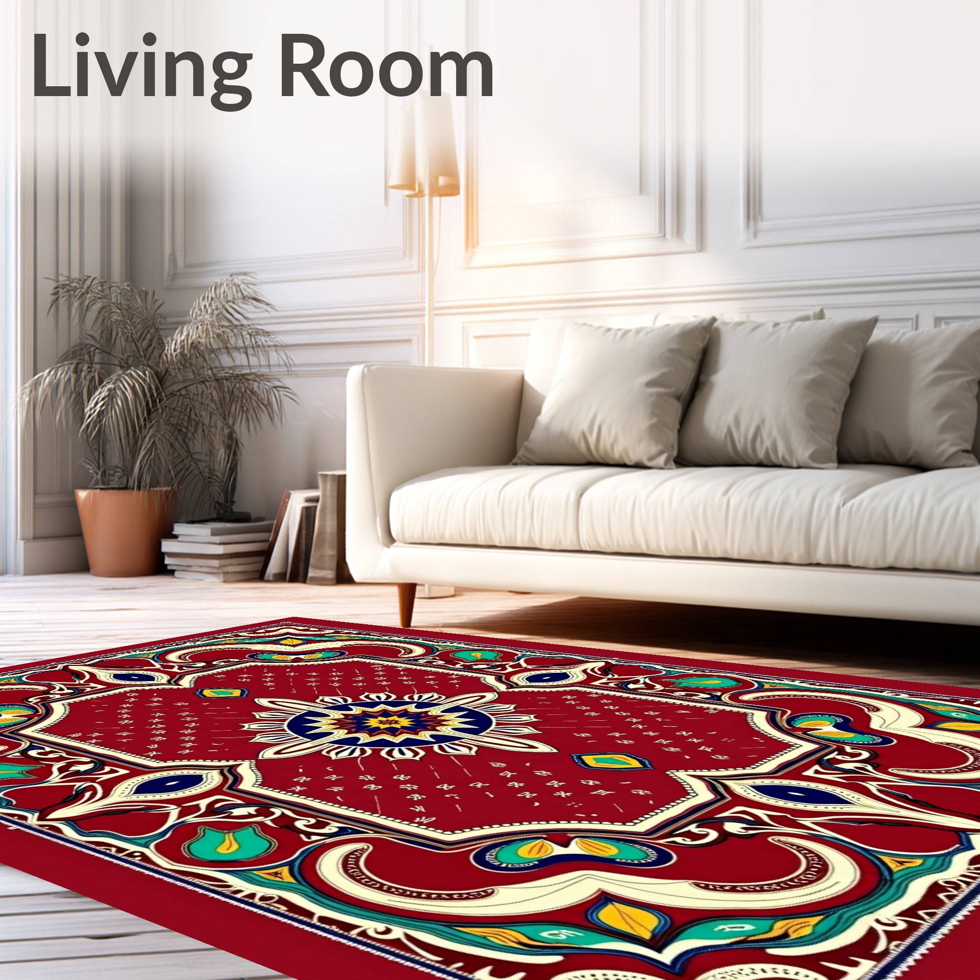 Ornate Crimson Floral Medallion Rug