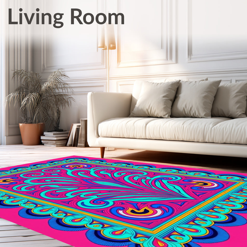Vibrant Pink Teal Swirl Medallion Rug