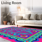 Vibrant Pink Teal Swirl Medallion Rug
