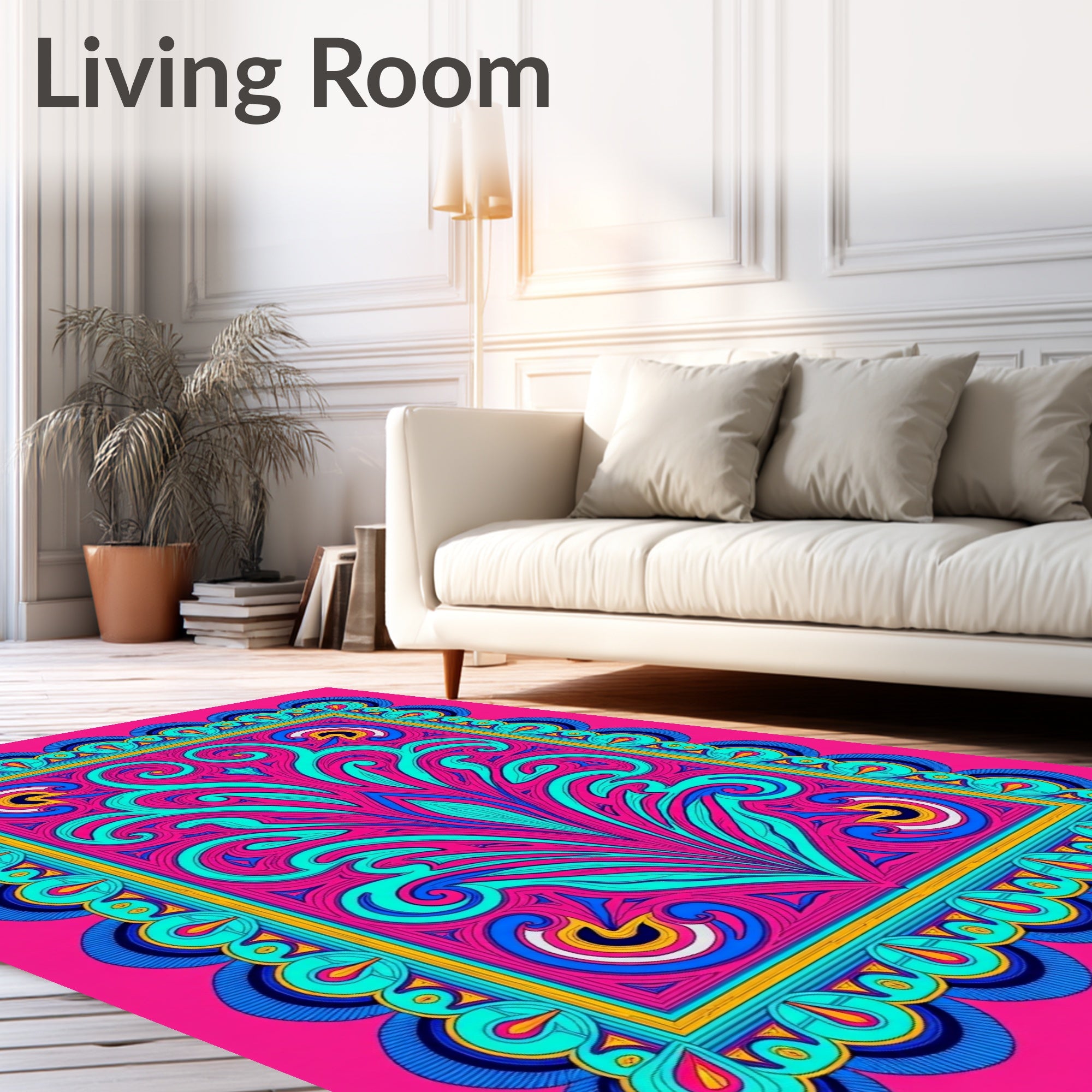 Vibrant Pink Teal Swirl Medallion Rug